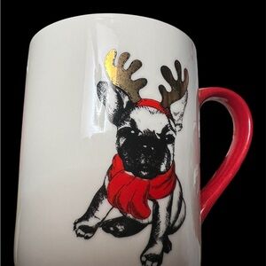 Hazel & Co Happy Pawlidays Reindeer Frenchie Dog  Holiday Ceramic Mug 4-3/8”